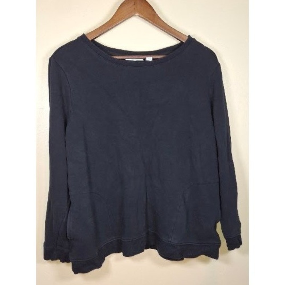 Denim & Co Active Womens Large Black Sweatshirt Long Sleeve Fleece A620748
